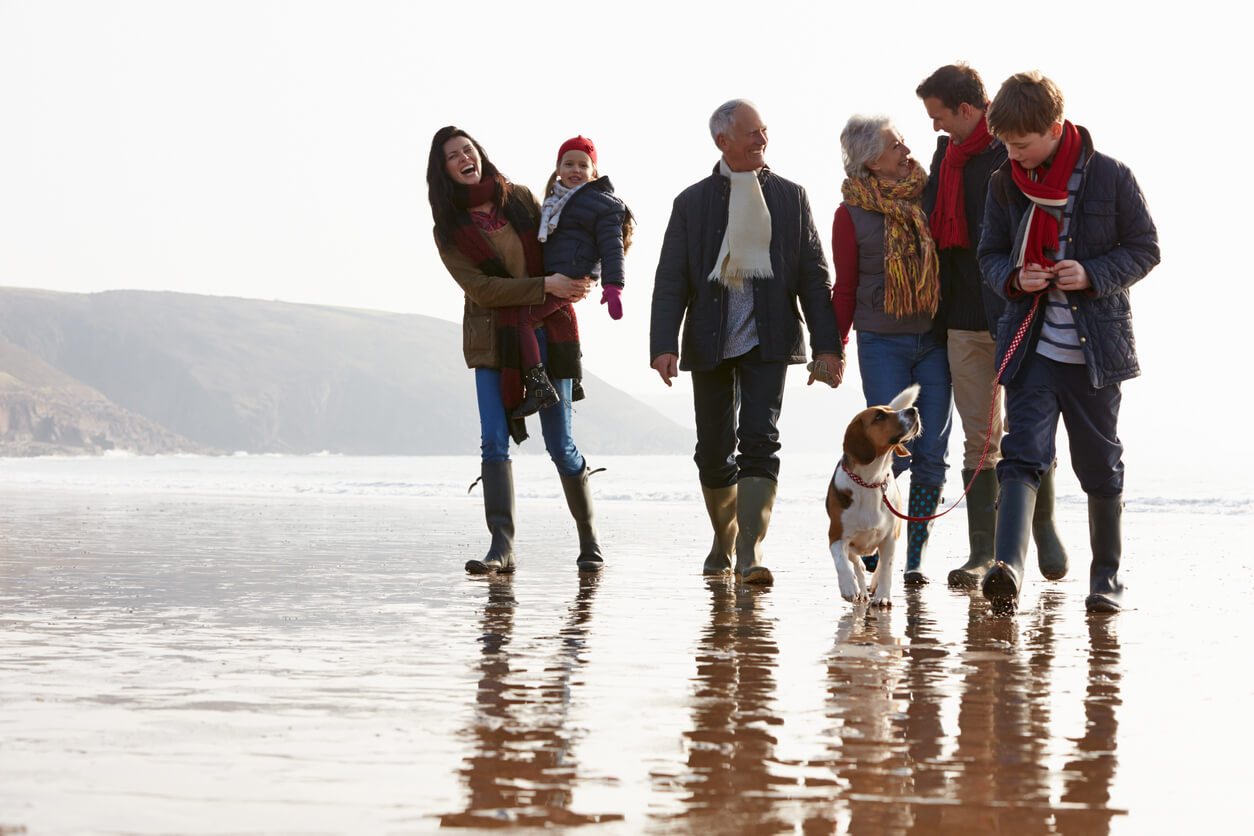family on beach